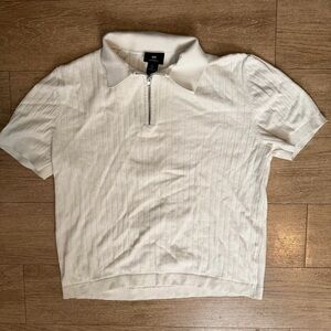 H&M Cream Ribbed Half-Zip Polo Top small